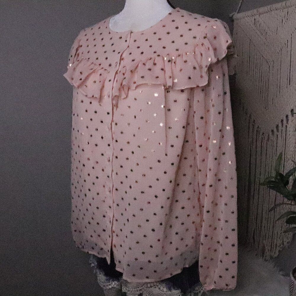 LC Lauren Conrad | Chiffon Ruffled Long‎ Sleeve Top Small